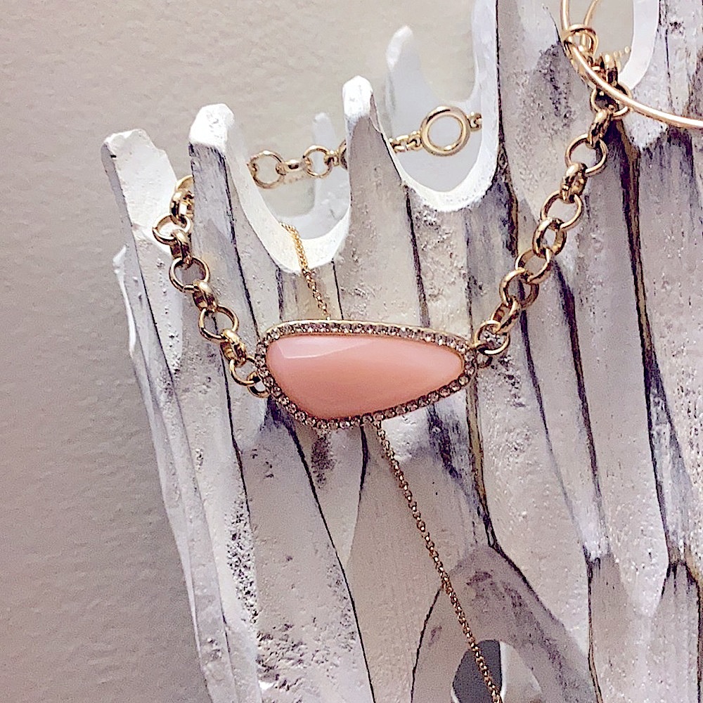 Set of 3 Bangles, 1 Pink Stone Bracelet, Matching 3 Stone Necklace, Yellow Gold - Picture 7 of 10